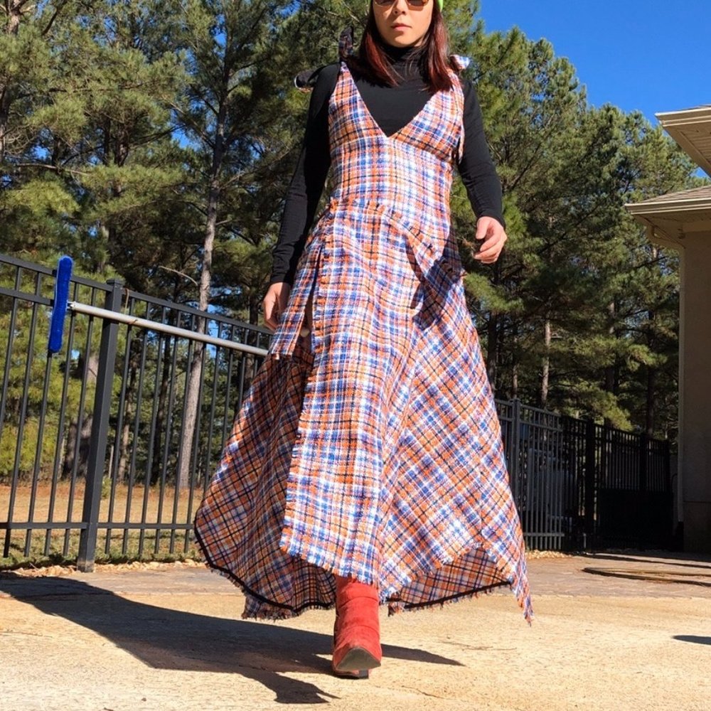 AVANT-GARDE CHECKERED ORANGE SACK LIKE DRESS